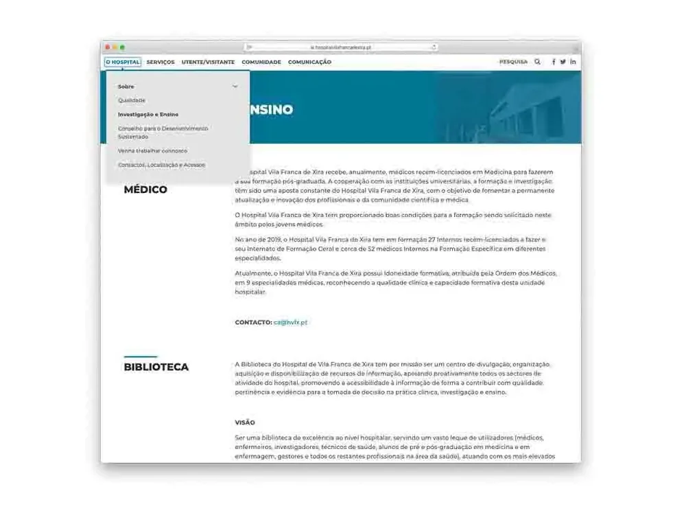 Website Hospital Vila Franca de Xira